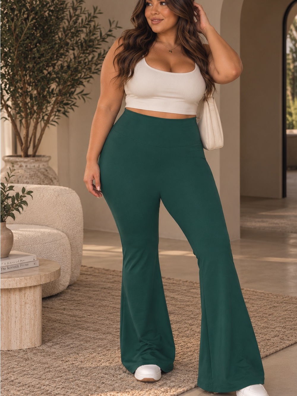 Women's 4506 High Rise Flared Leggings Size US 16 No
Front Seam Green Yoga